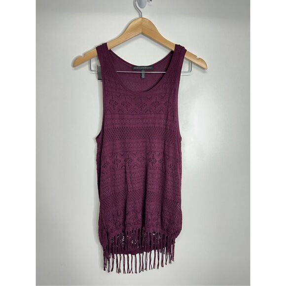 WHBM Fringed Sleeveless Burgundy Top Size Small - Picture 2 of 5